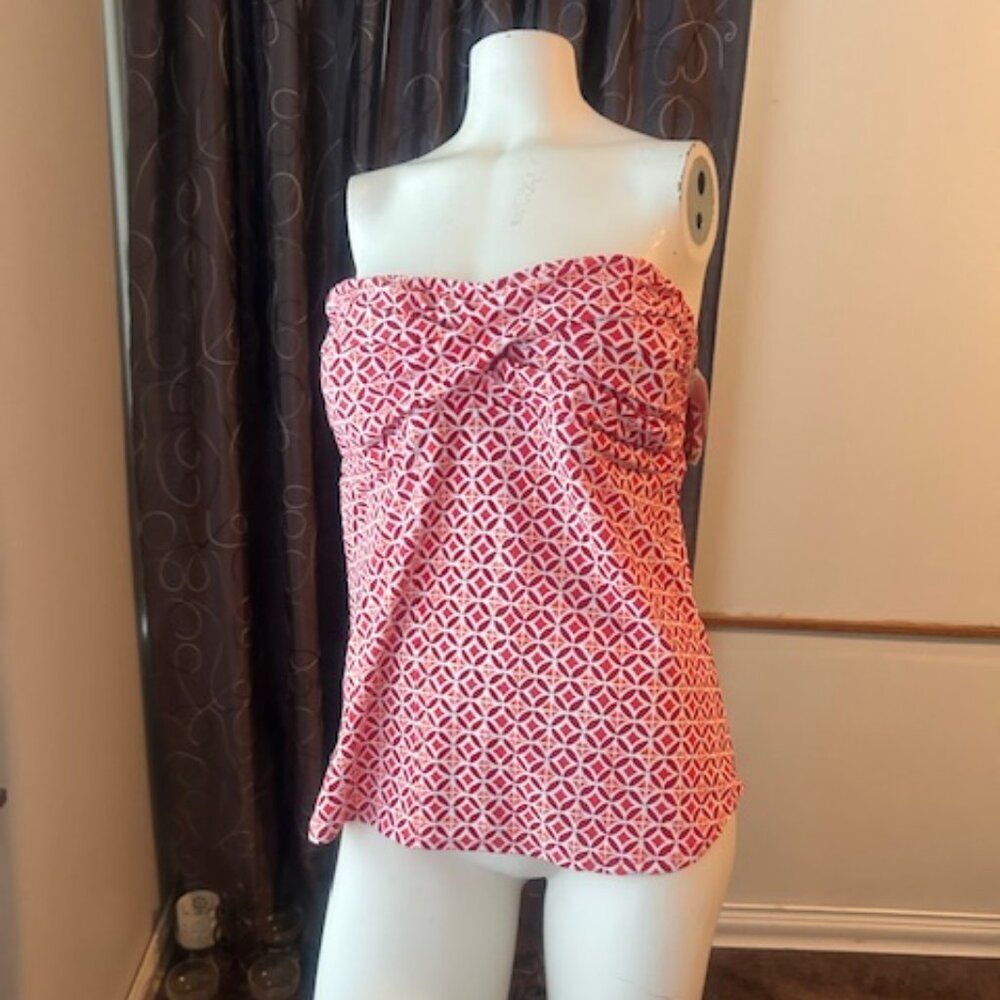 Stylus Orange/White Geometric print swimwear tankini, size XL